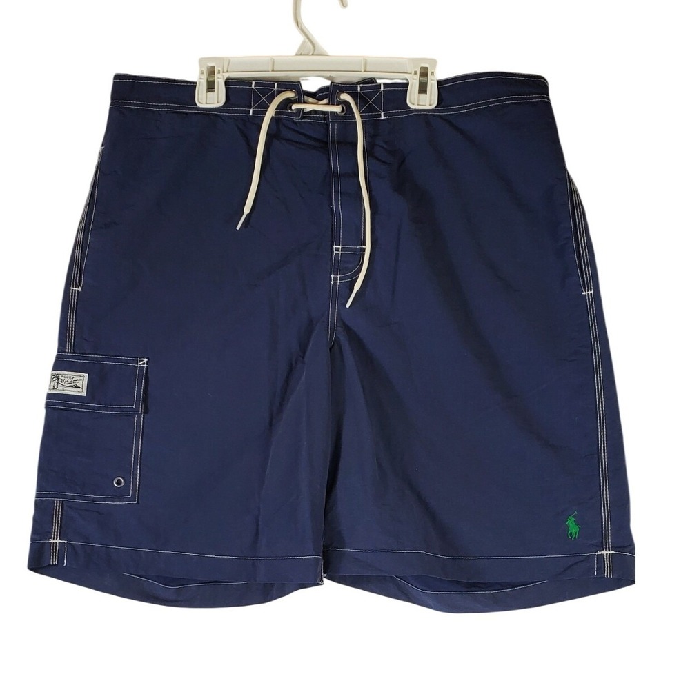 Polo Ralph Lauren Mens Navy Blue Swim‎ Trunks Cargo Pocket Mesh Lined Size L
